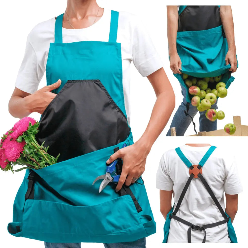 BowLift | Gardening apron with cross straps – Large emptying pocket & breast pocket