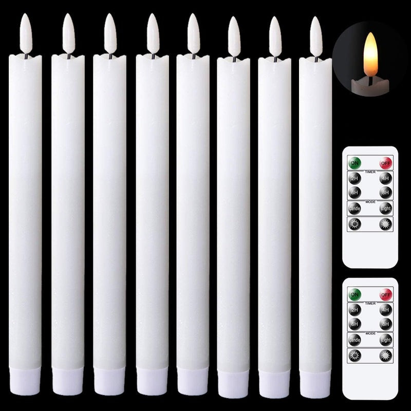 BowLift | Flame-free flickering taper candles with 2 remote controls and timer, real wax 3D wick light window candles battery-operated, Christmas home wedding decor