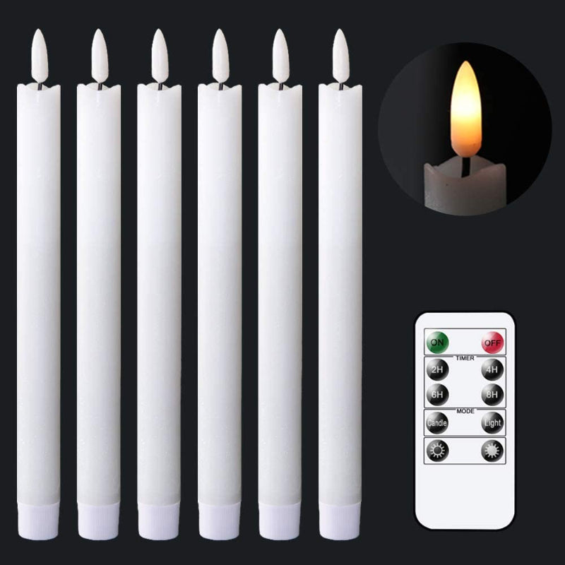 BowLift | Flame-free flickering taper candles with 2 remote controls and timer, real wax 3D wick light window candles battery-operated, Christmas home wedding decor