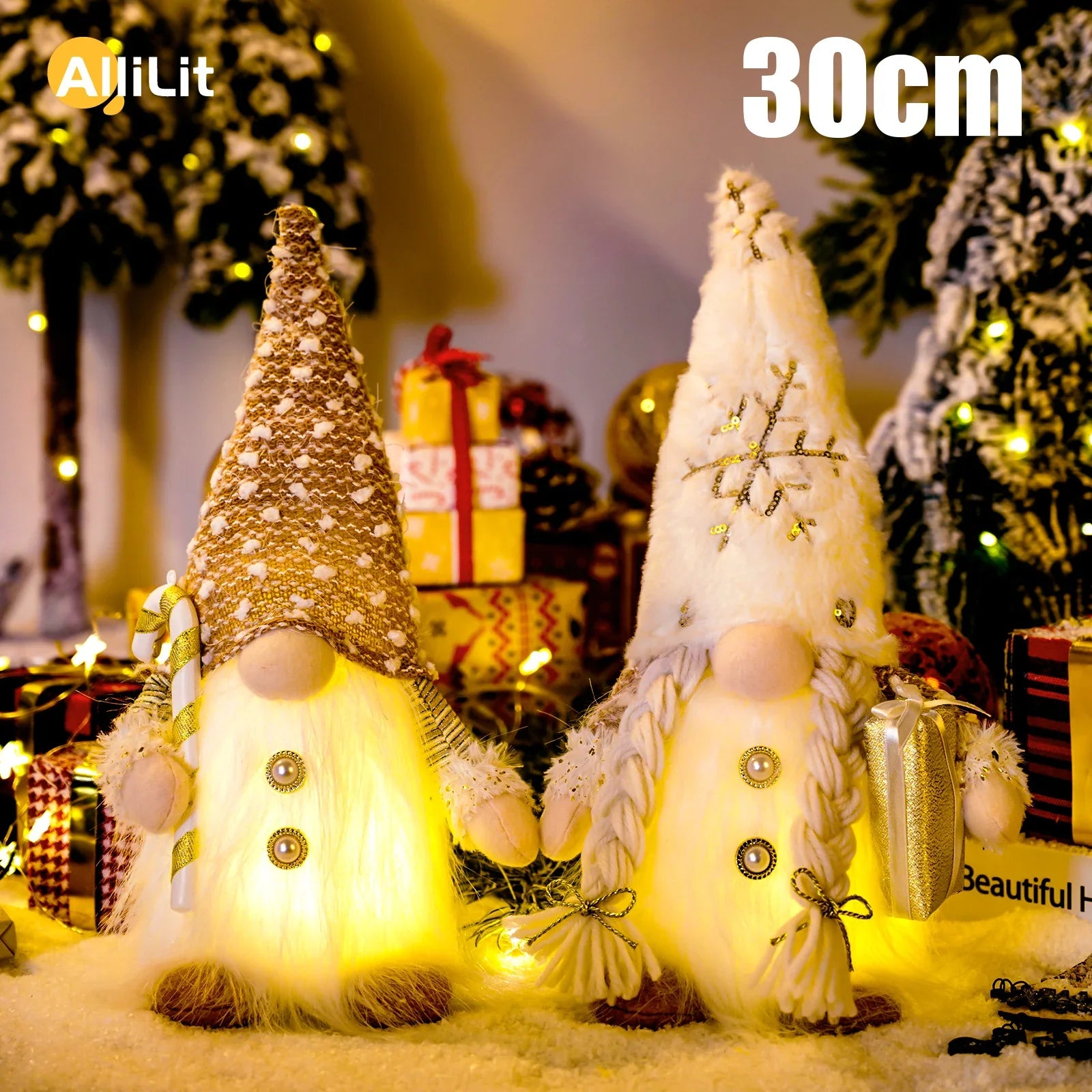 BowLift | Gloeiende Gnome Kerstboomversiering – Handgemaakte Decoratie met Warm LED-licht