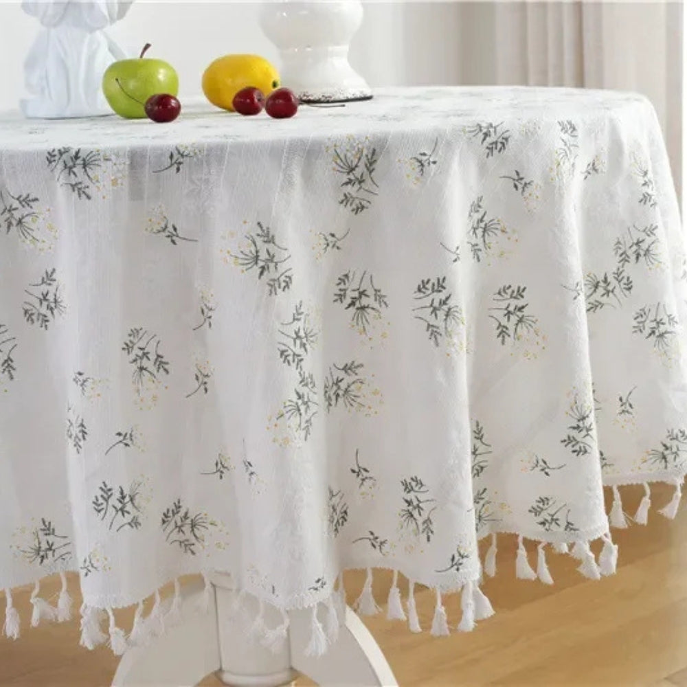 BowLift | Golden Tassel Floral Round Table Cloth