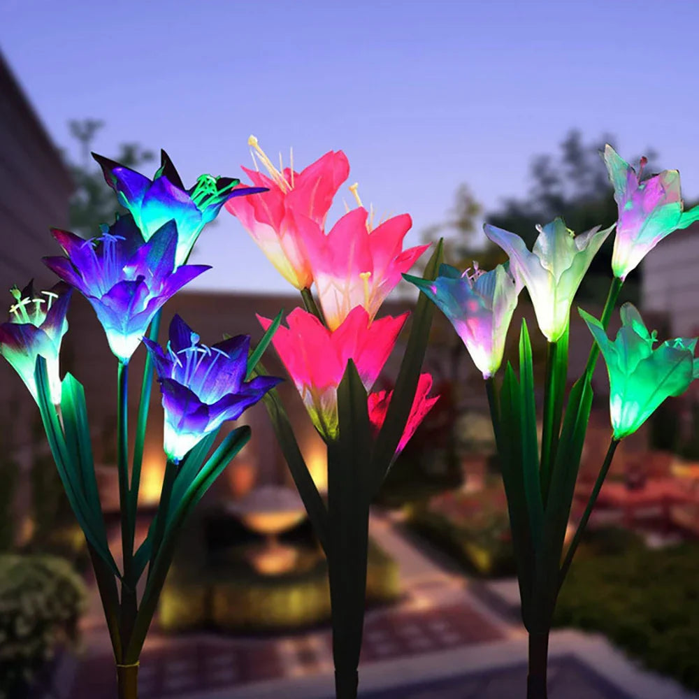 BowLift | Solar LED flower lights in lily shape – Color-changing garden lights with stake for outdoor areas
