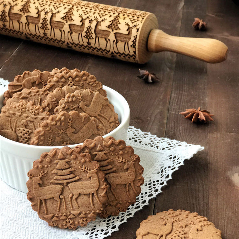 BowLift | Embossed Wooden Rolling Pin | Holiday Cookie Engraver | Handcrafted Beech Wood | JollyRoller