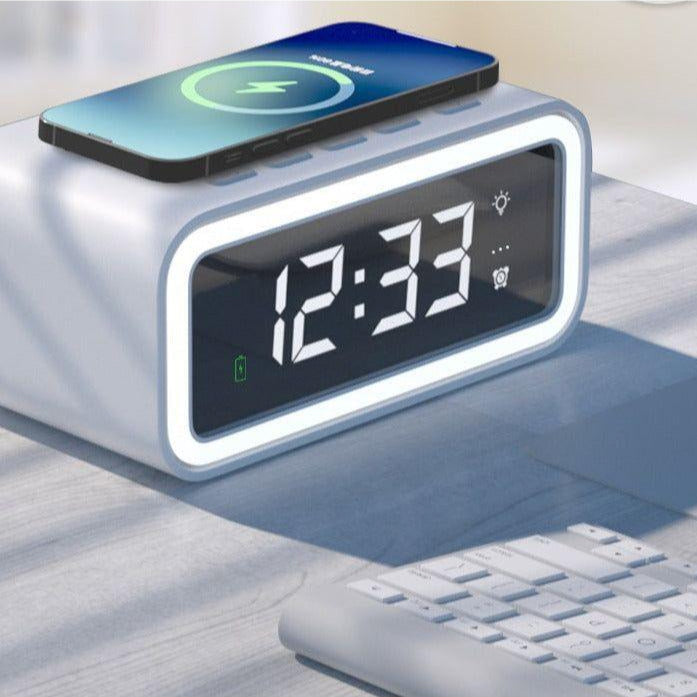 BowLift | 2-in-1 Alarm Clock with Wireless Charger – Digital LED Display | Qi-Compatible