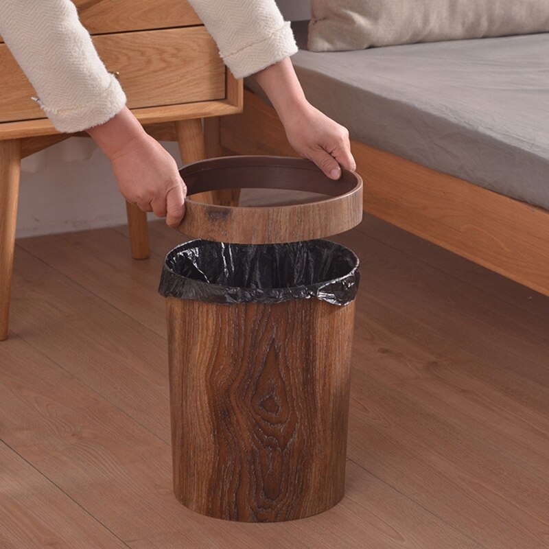 BowLift | Elegant Retro Wood Grain Trash Can