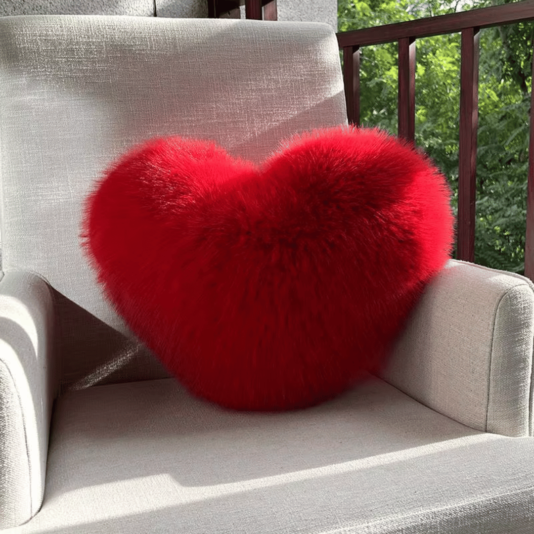 BowLift | Heart-shaped faux fur pillow for warm & modern living spaces