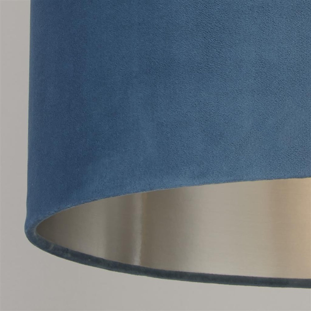 BowLift | Teal Blue Velvet Vintage Easy Fit Drum Shade with Silver Interior 28cm