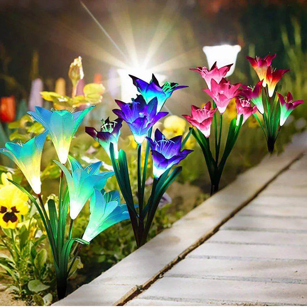 BowLift | Solar LED flower lights in lily shape – Color-changing garden lights with stake for outdoor areas