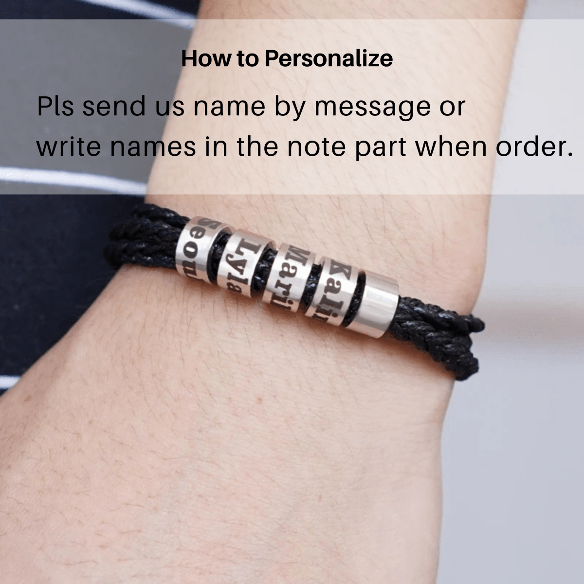 BowLift | Men's braided bracelet with personalized name beads