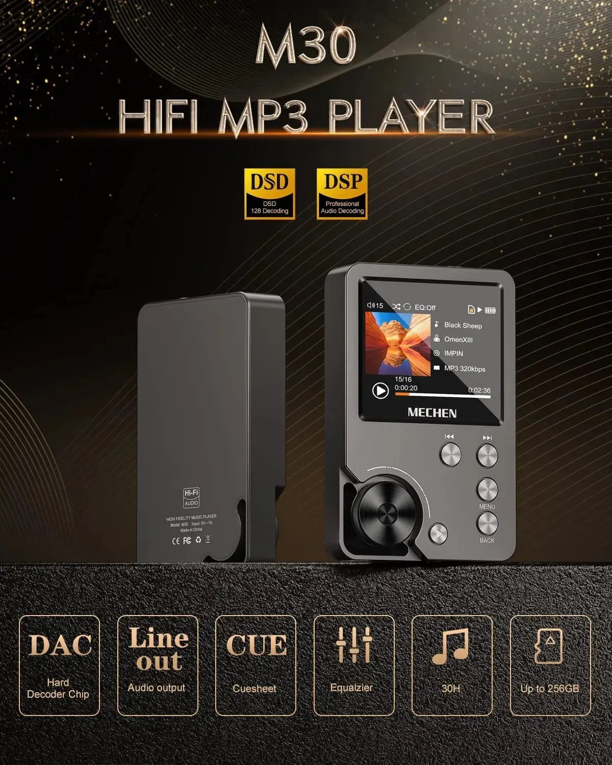 BowLift | HiFi MP3 Player MECHEN-M30 – Premium Lossless Audio with 64GB Memory Card, Supports up to 256GB