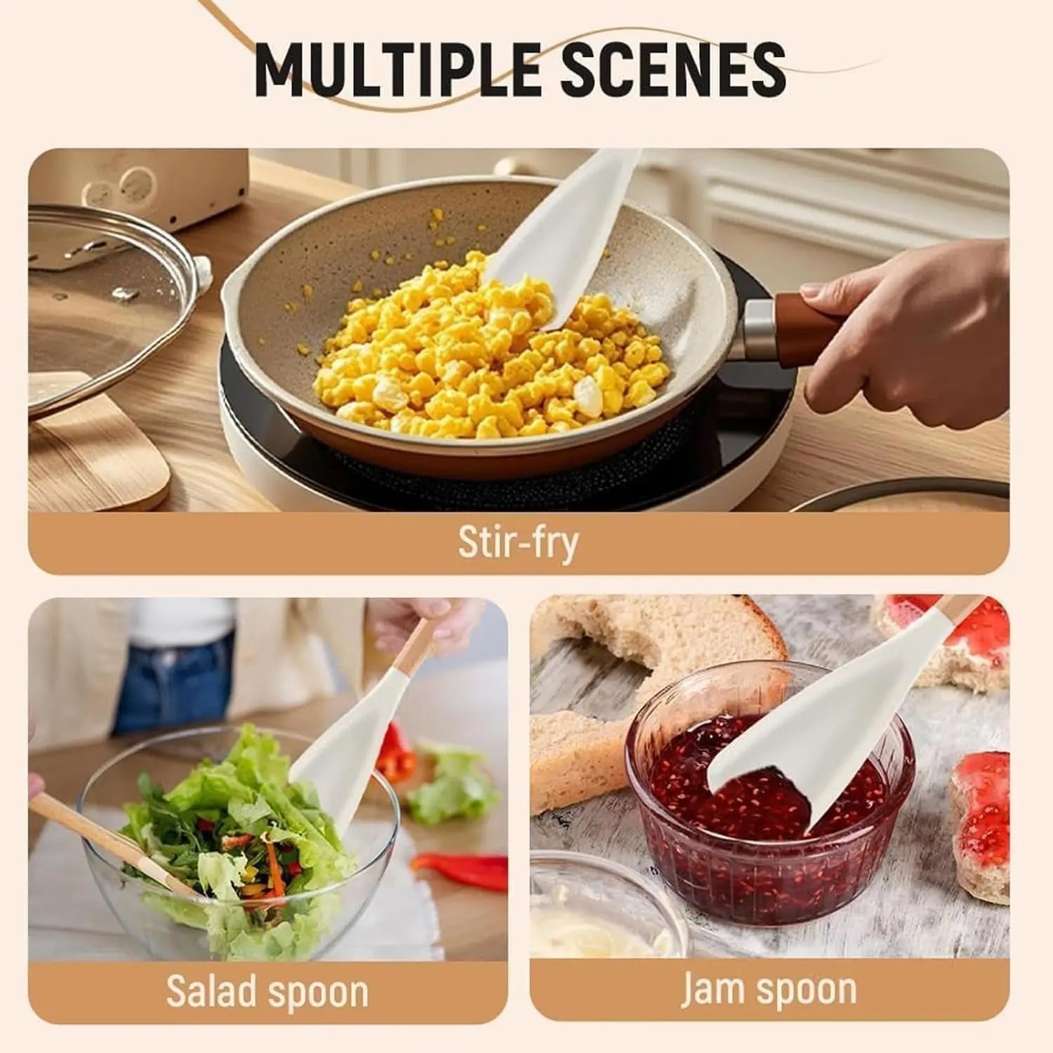 BowLift | Heat-resistant silicone cooking spoon with wooden handle