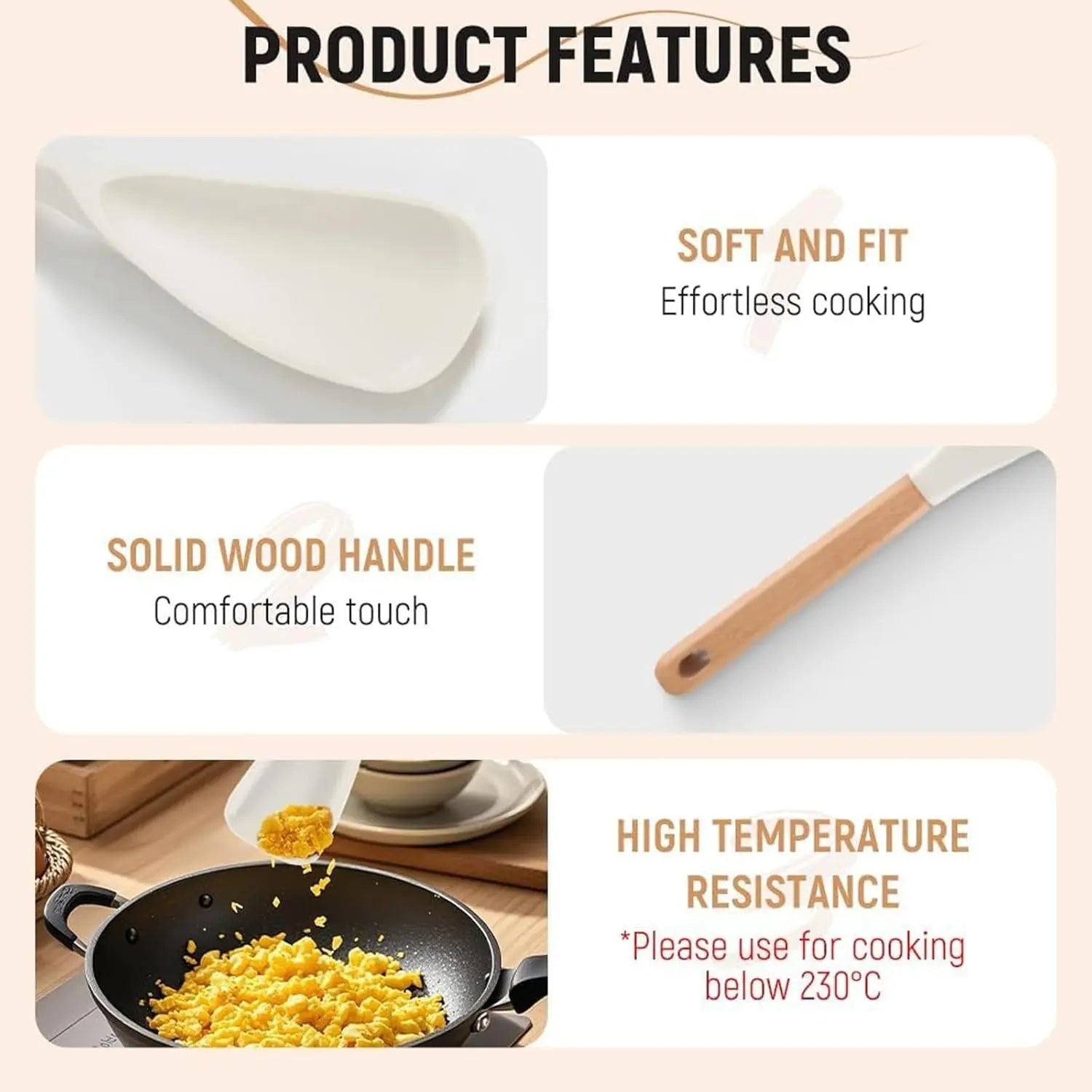 BowLift | Heat-resistant silicone cooking spoon with wooden handle