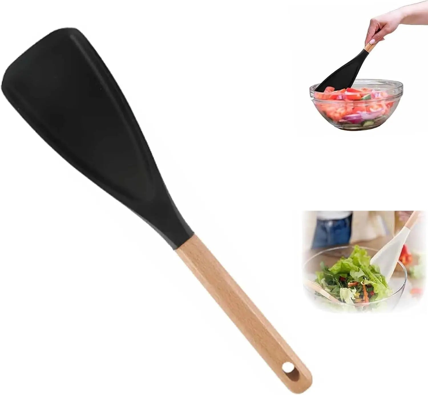 BowLift | Heat-resistant silicone cooking spoon with wooden handle