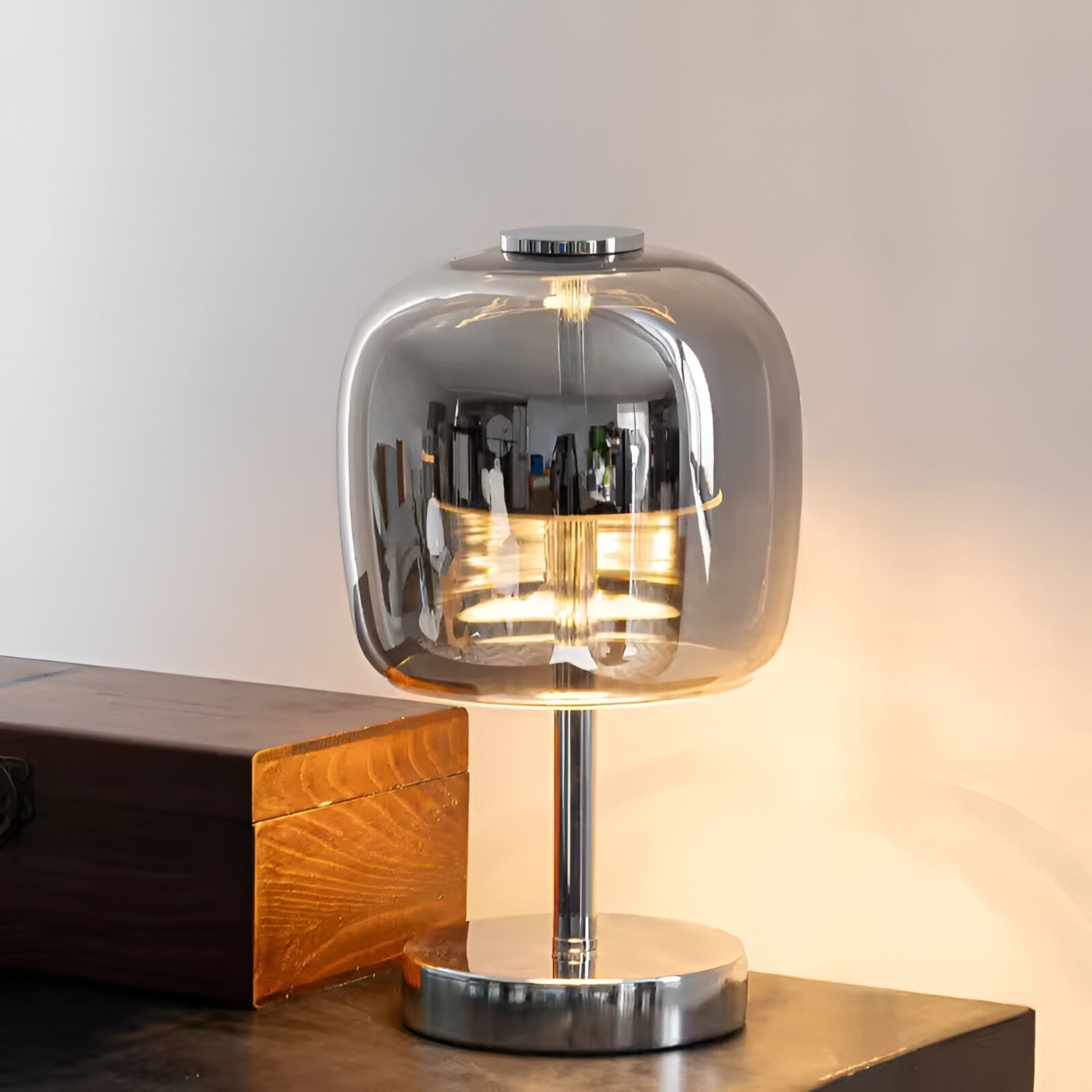 BowLift | Gleam Lamp - Stylish smoky gray glass lamp USB-powered dimmable light