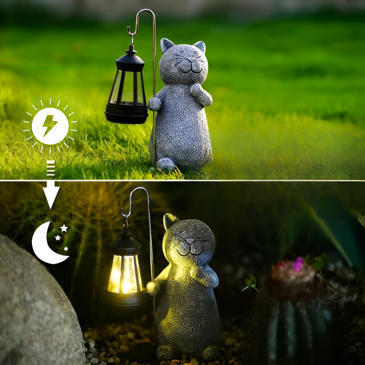 BowLift | Gleaming Kitty Solar Statue | Energy-efficient Garden Lighting