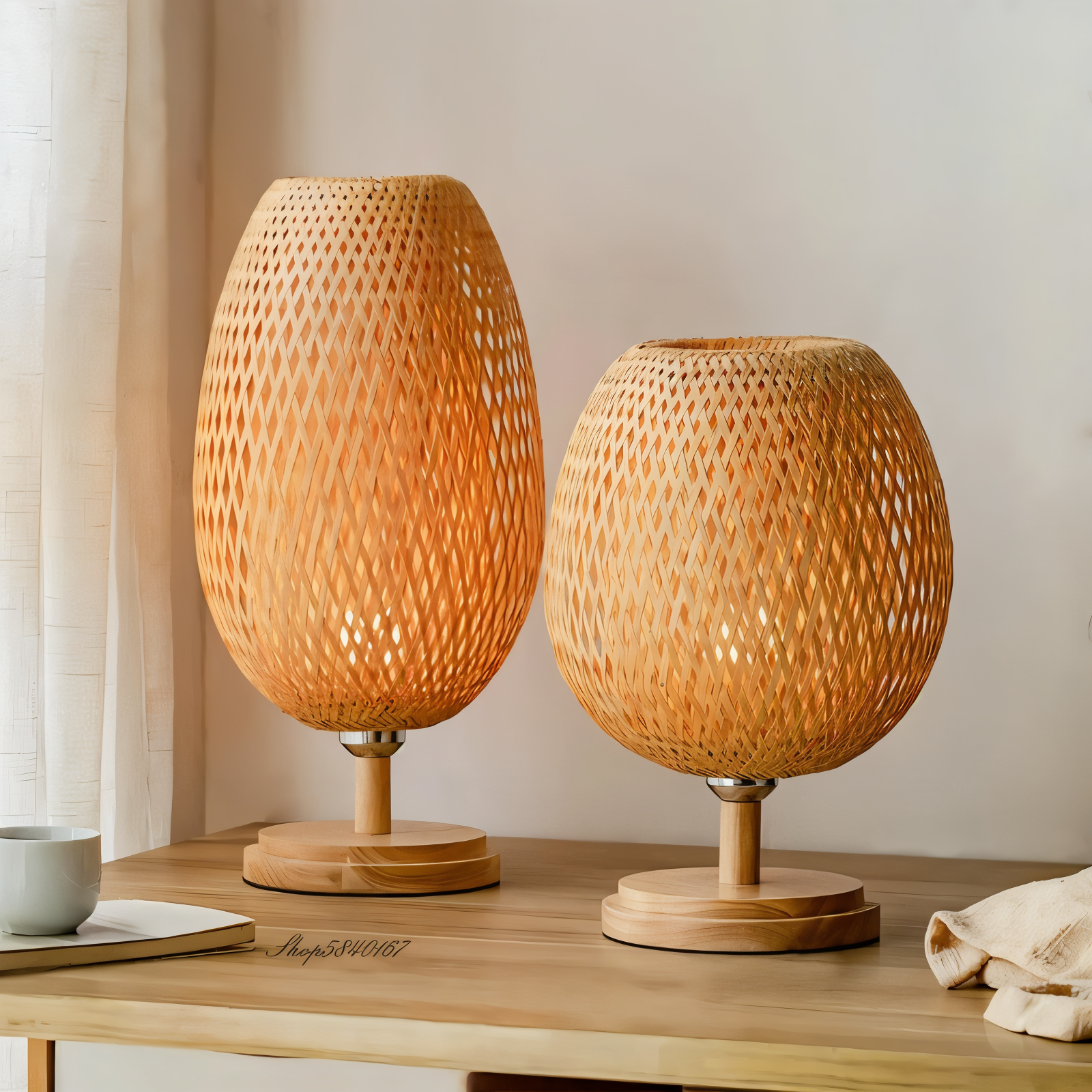 BowLift | NatureHue – Vintage Bamboo Table Lamp – Creative Woven Rattan Desk Light