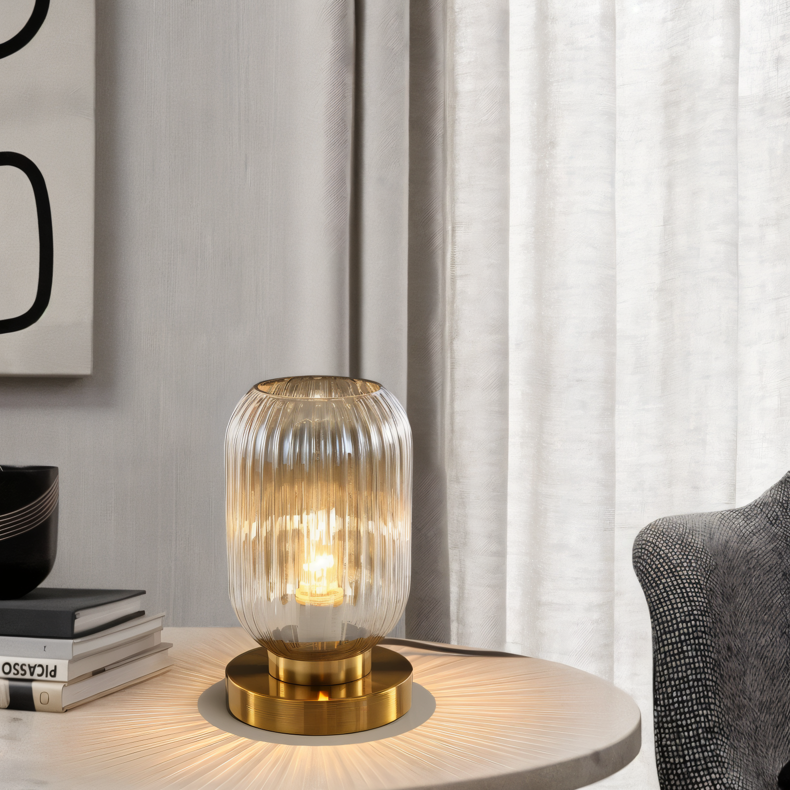 BowLift | Nordic Table Lamp with Ribbed Glass