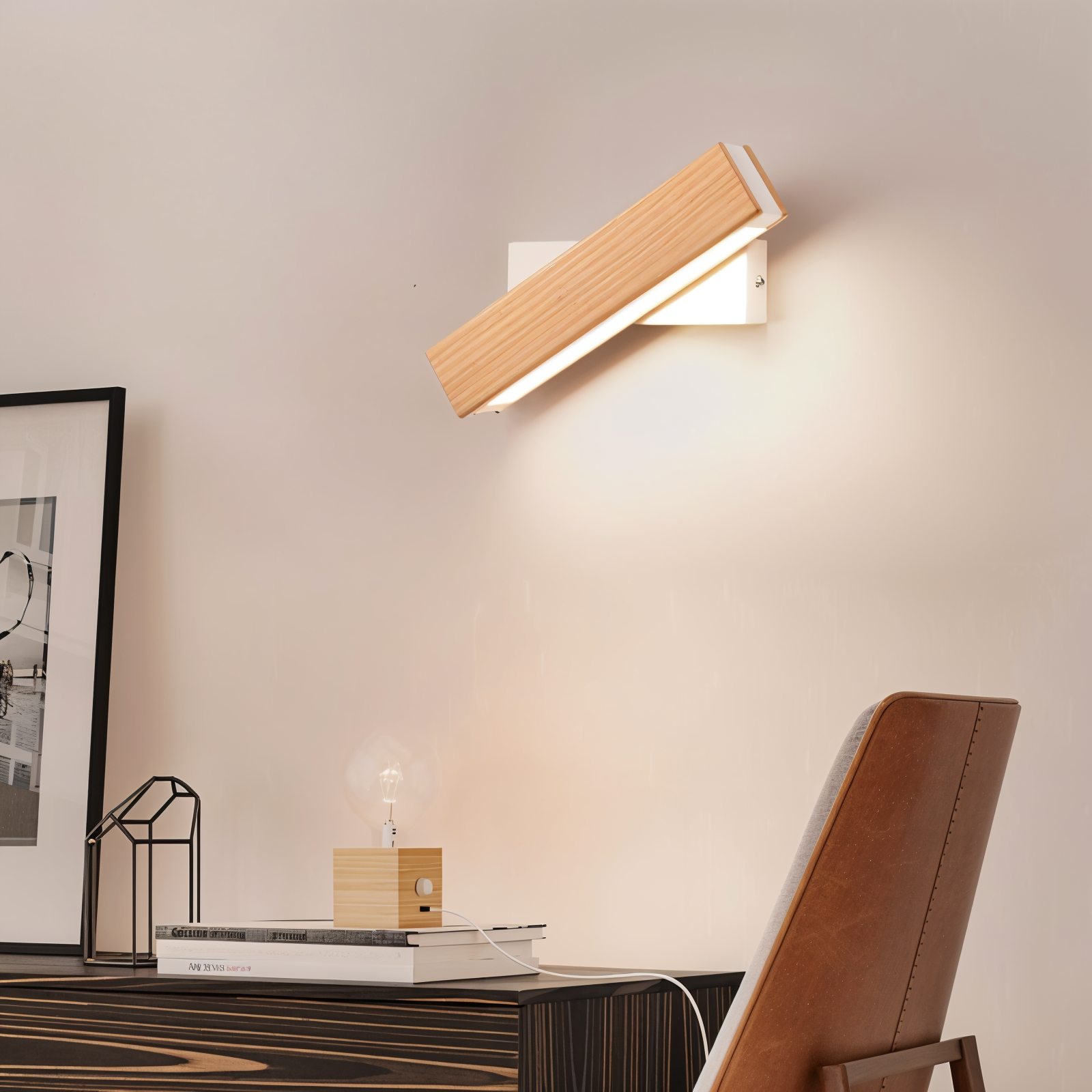 BowLift | TwistLED Wall Lamp - 360° rotatable rectangular LED wall lamp made of wood
