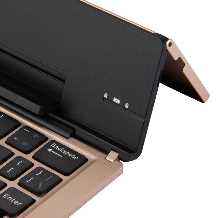 BowLift | F18 Ultra-slim Rechargeable Portable 58 Key Bluetooth Wireless Keyboard with Holder (Gold)