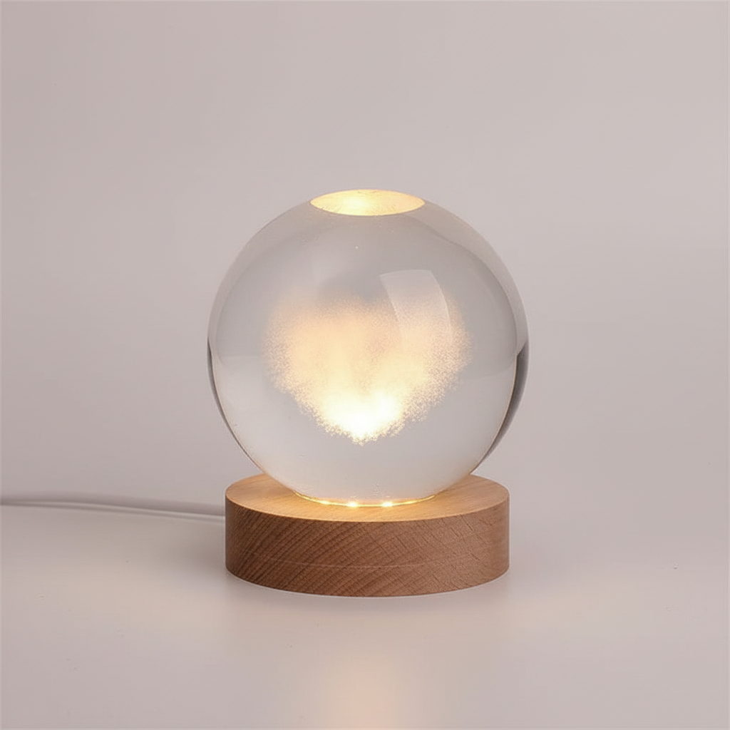 BowLift | AstroGlobe 3D Lamp – Spherical Wooden Table Lamp with Warm LED Light and Planet Design