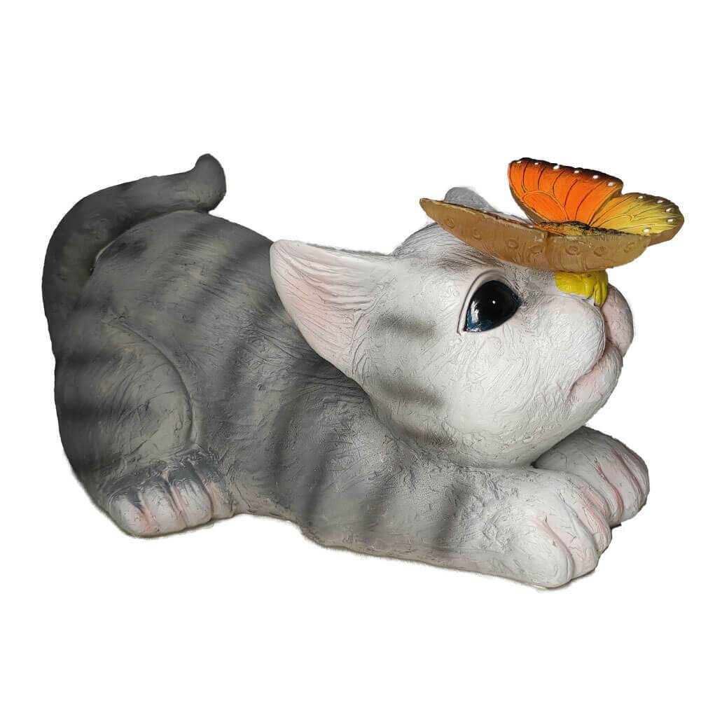 BowLift | SolarPurr Garden Light | LED Cat Figure with Butterfly | Solar Powered | Weatherproof | Outdoor Decoration