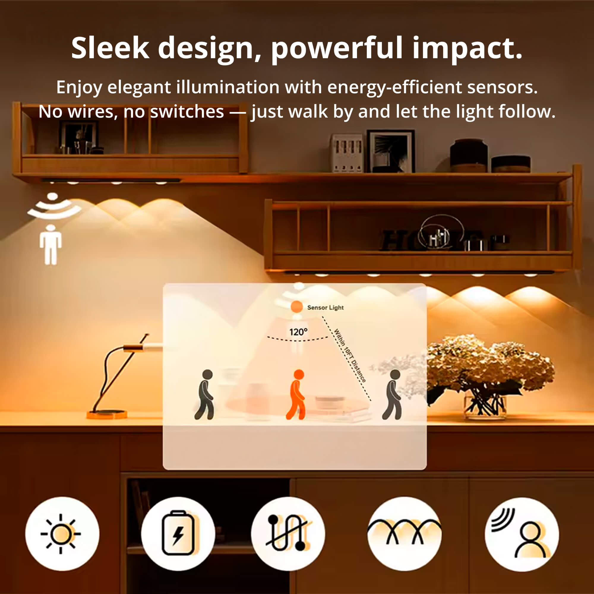 BowLift | Magnetic Motion Sensor Light | Modern Silver Design, USB Rechargeable & Easy-to-Mount for Home Safety and Ambiance