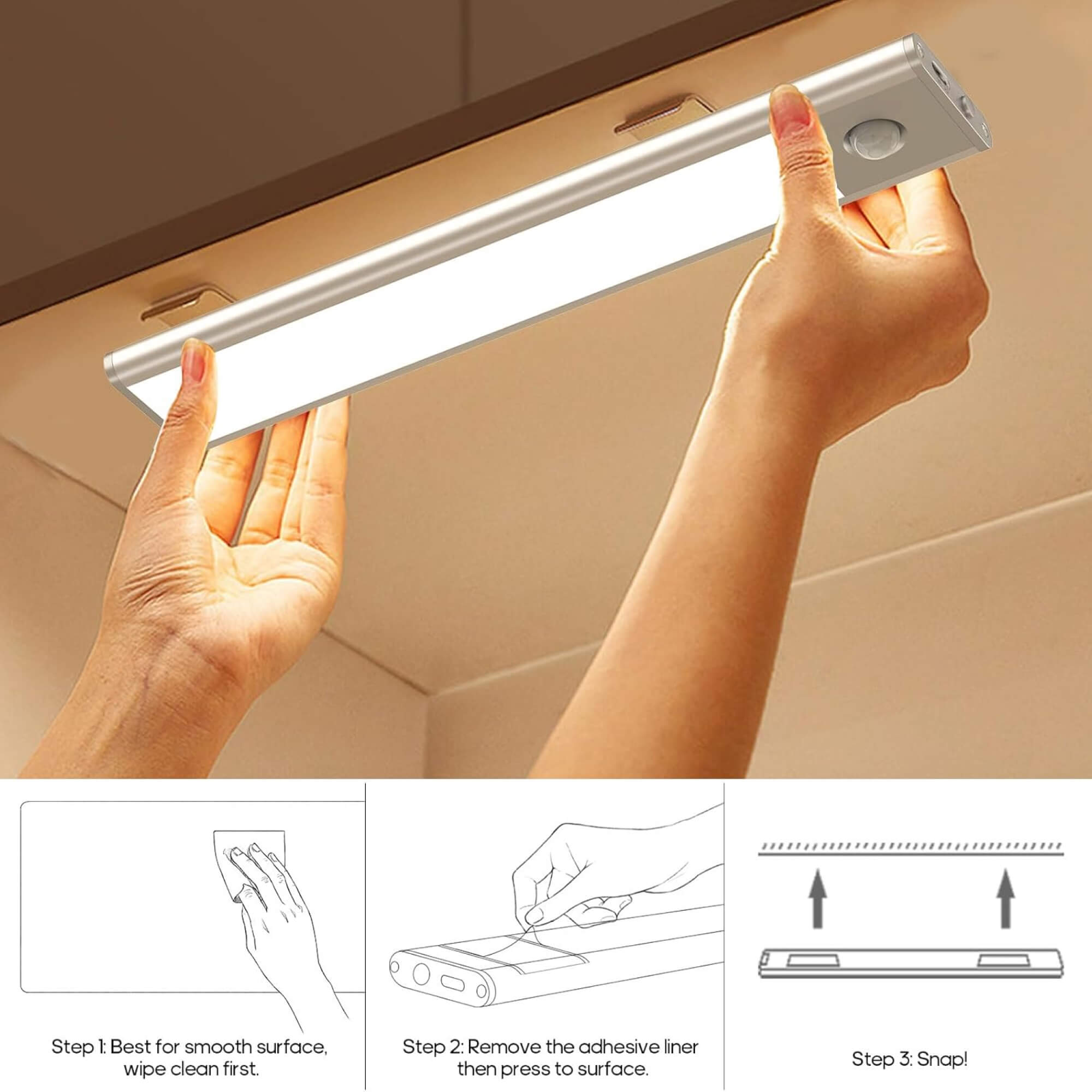 BowLift | Magnetic Motion Sensor Light | Modern Silver Design, USB Rechargeable & Easy-to-Mount for Home Safety and Ambiance