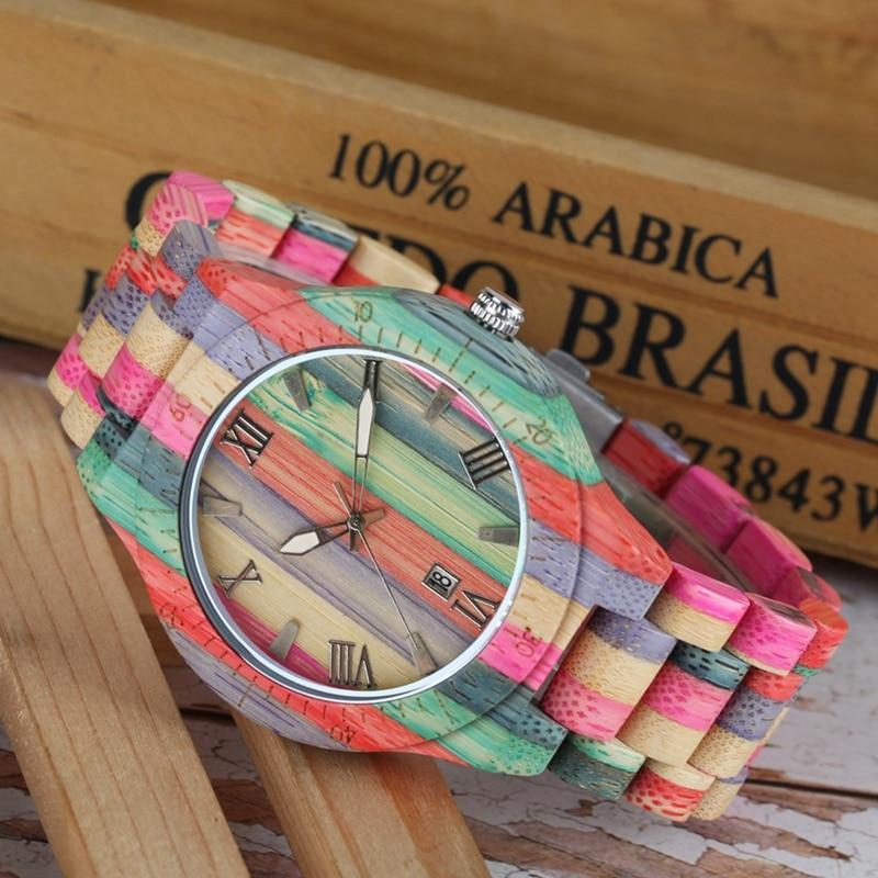BowLift | Men Women Fashion Colorful Wood Bamboo Watch Quartz Analog Handmade Full Wooden Bracelet Luxury Wristwatches Gifts for Lovers