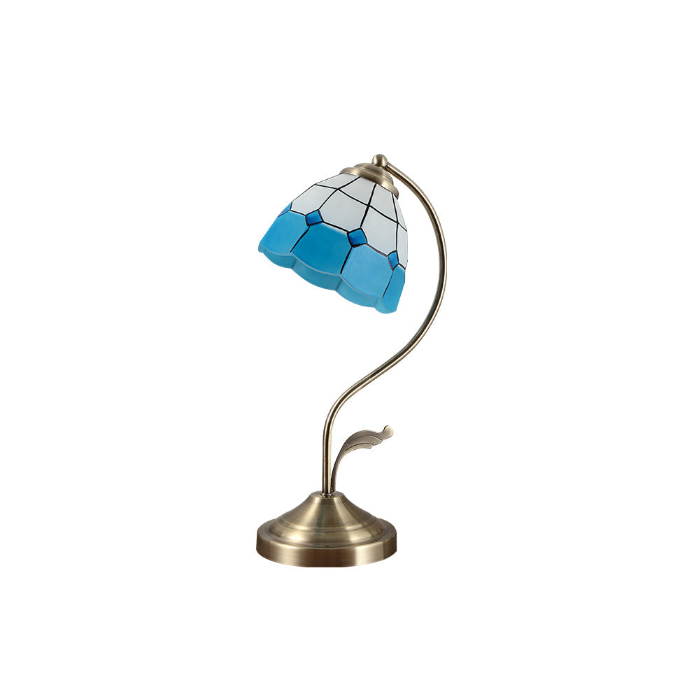BowLift | LuxePetal – White and Blue Glass Floral Table Lamp in Gold