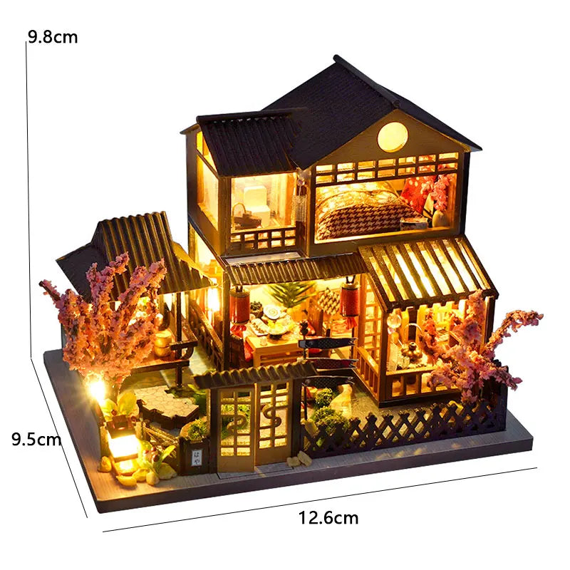 BowLift | Miniatuur Houten Poppenhuis – Creatieve Bouwset met LED-Verlichting & Meubels
