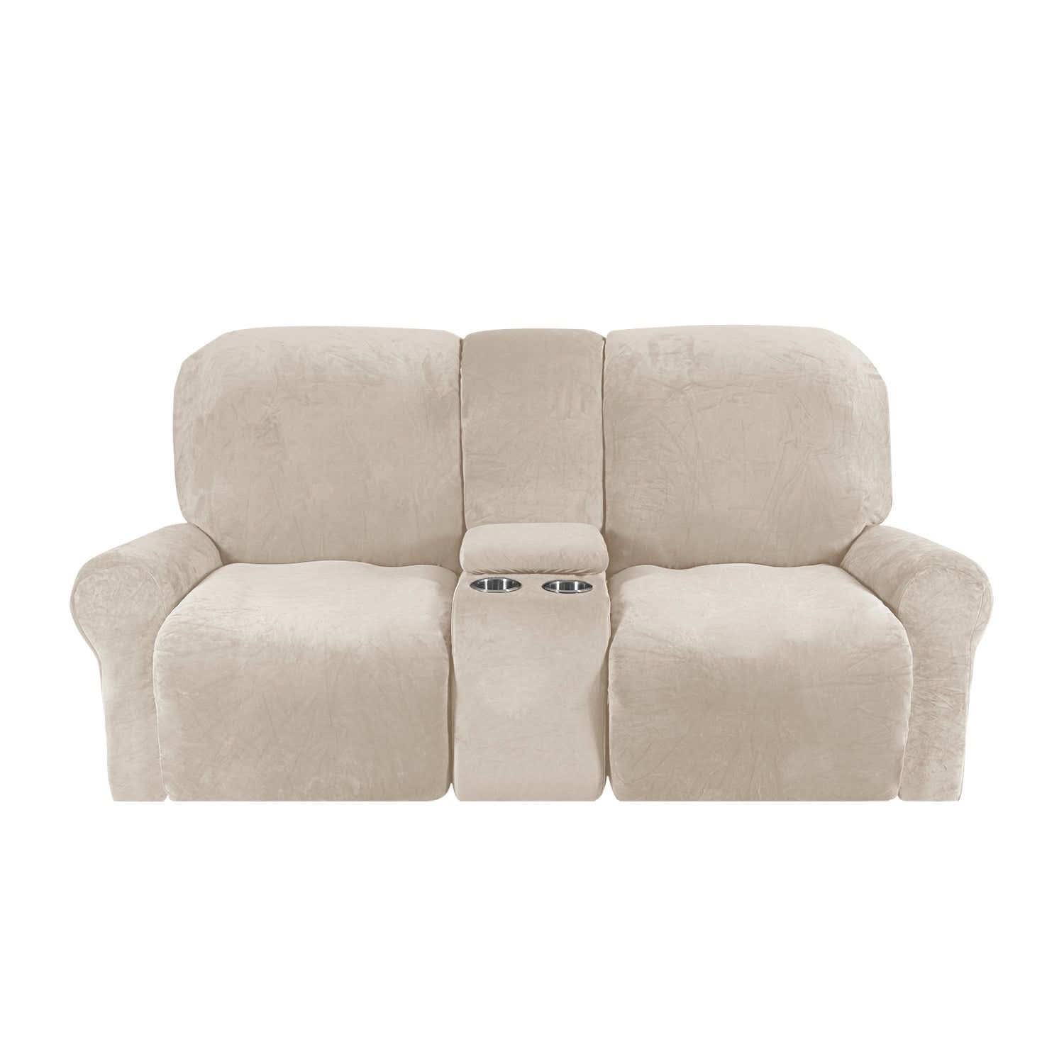BowLift | 2-Seater Recliner Sofa Cover with Cup Holders – Velvet Plush