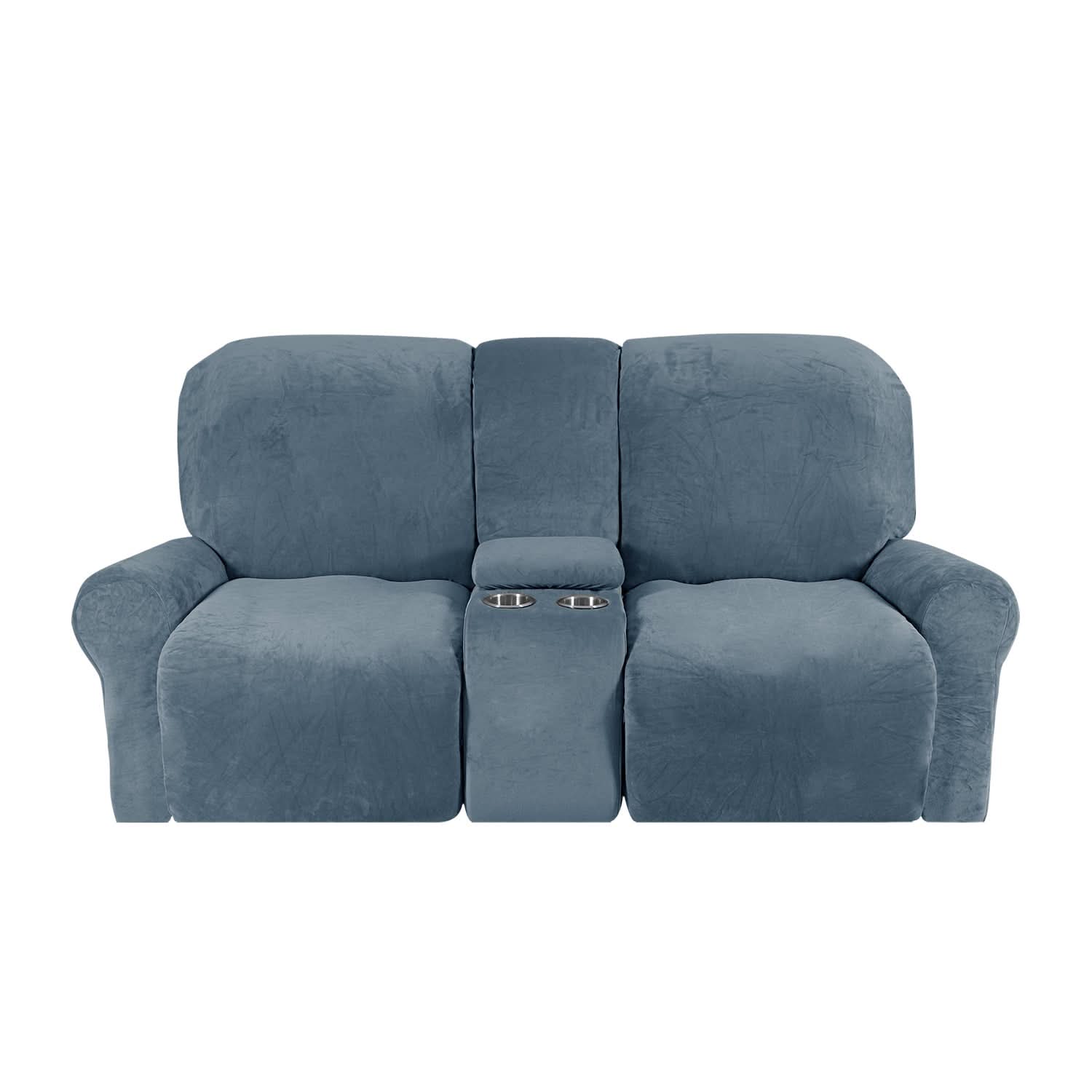 BowLift | 2-Seater Recliner Sofa Cover with Cup Holders – Velvet Plush