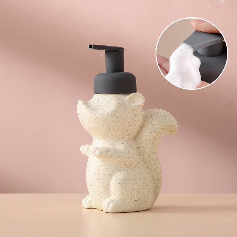 BowLift | Ceramic Soap Dispenser, Squirrel Foam Pump Bathroom Bottle, Animal Design, Refillable Reusable Lotion Pump for Bathroom Kitchen, 510ml/17.2oz