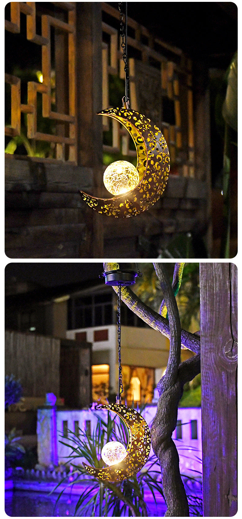 Solar Hanging Light Outdoor Waterproof Garden Projection Lamp, Iron Hollow Atmosphere Night Light