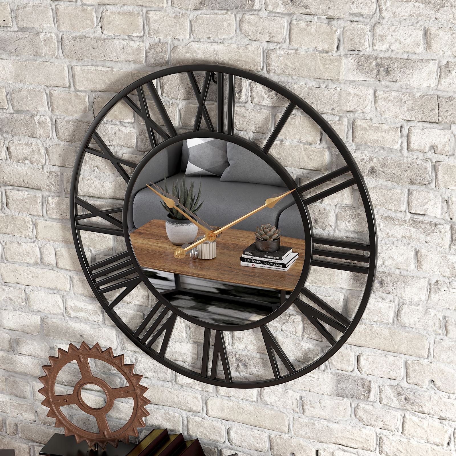 BowLift | Metal Vintage Large Size Wall Clock with Mirror 39cm