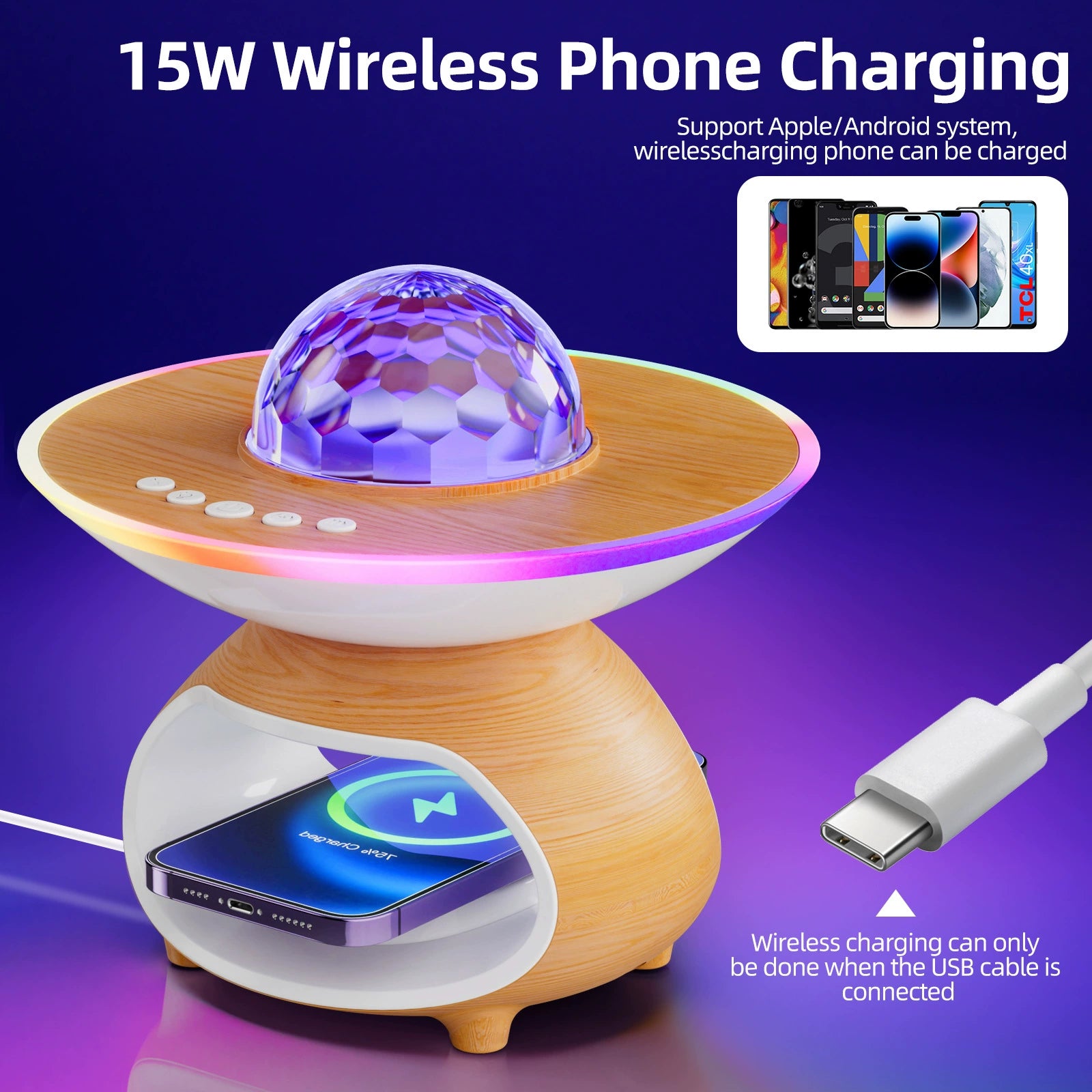 Creative Wireless Charging Night Light Bedroom Desk Projection Lamp