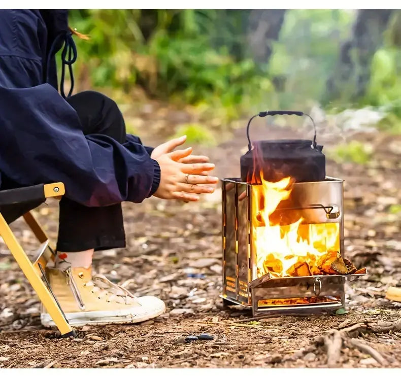 BowLift | FirePower Compact – Foldable Stainless Steel Wood Stove for Outdoor Activities