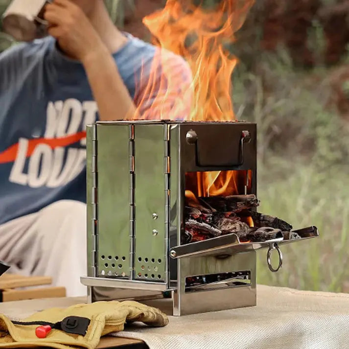 BowLift | FirePower Compact – Foldable Stainless Steel Wood Stove for Outdoor Activities