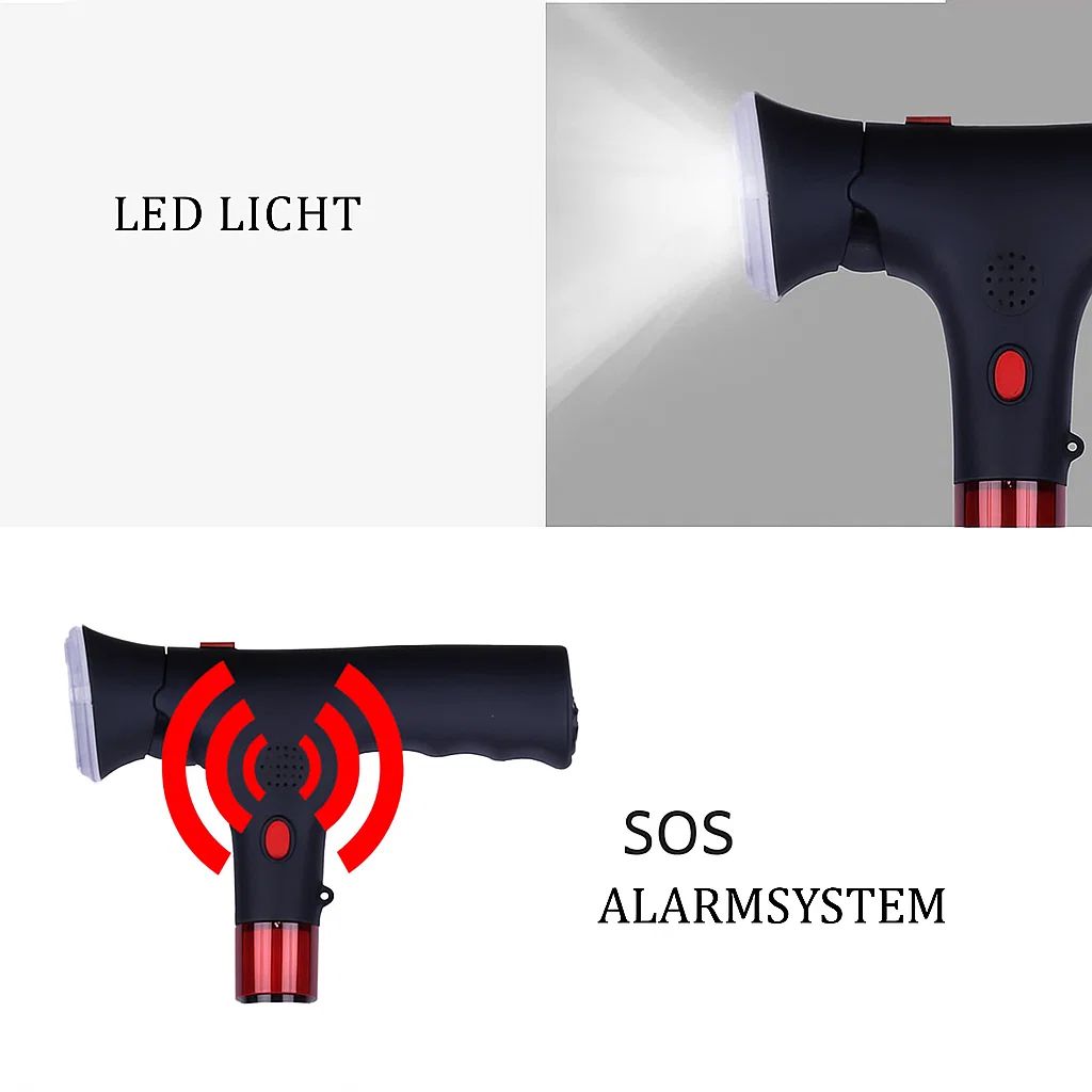 BowLift | Foldable Walking Cane with LED Light | Height Adjustable | Anti-Slip Base | Alarm Function | Lightweight Aluminum