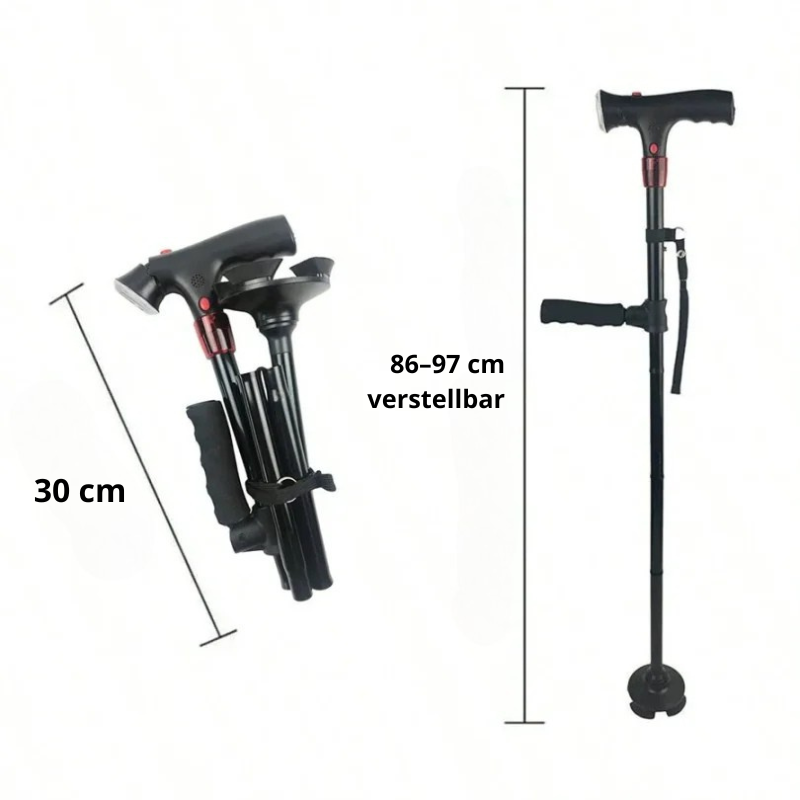 BowLift | Foldable Walking Cane with LED Light | Height Adjustable | Anti-Slip Base | Alarm Function | Lightweight Aluminum