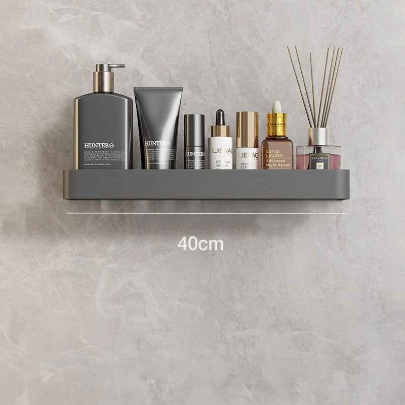 BowLift | Floating Bathroom Shelves with Hooks Without Drilling – Gray, Space-Saving