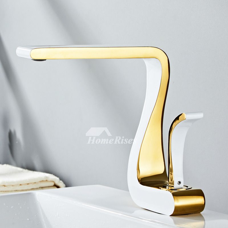 BowLift | Polished Gold Bathroom Sink Faucets Single Handle Luxury Brass White Modern One Hole