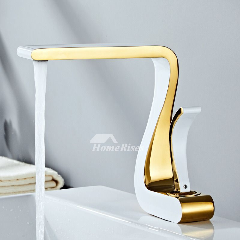 BowLift | Polished Gold Bathroom Sink Faucets Single Handle Luxury Brass White Modern One Hole