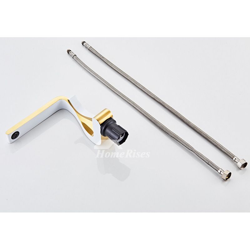 BowLift | Polished Gold Bathroom Sink Faucets Single Handle Luxury Brass White Modern One Hole