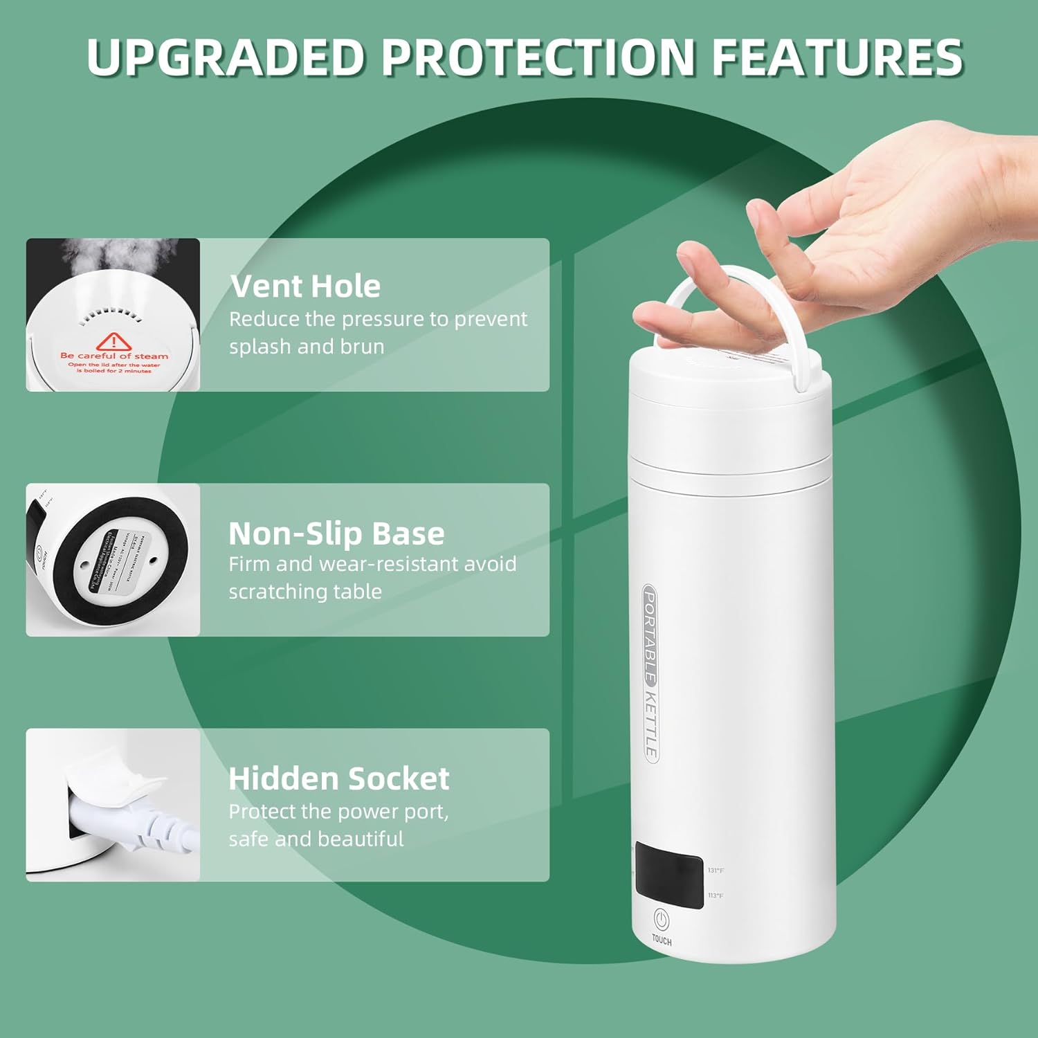 BowLift | Portable Electric Travel Kettle with Auto Shut-Off - Compact 1L Water Boiler for Camping, Hiking, and Travel