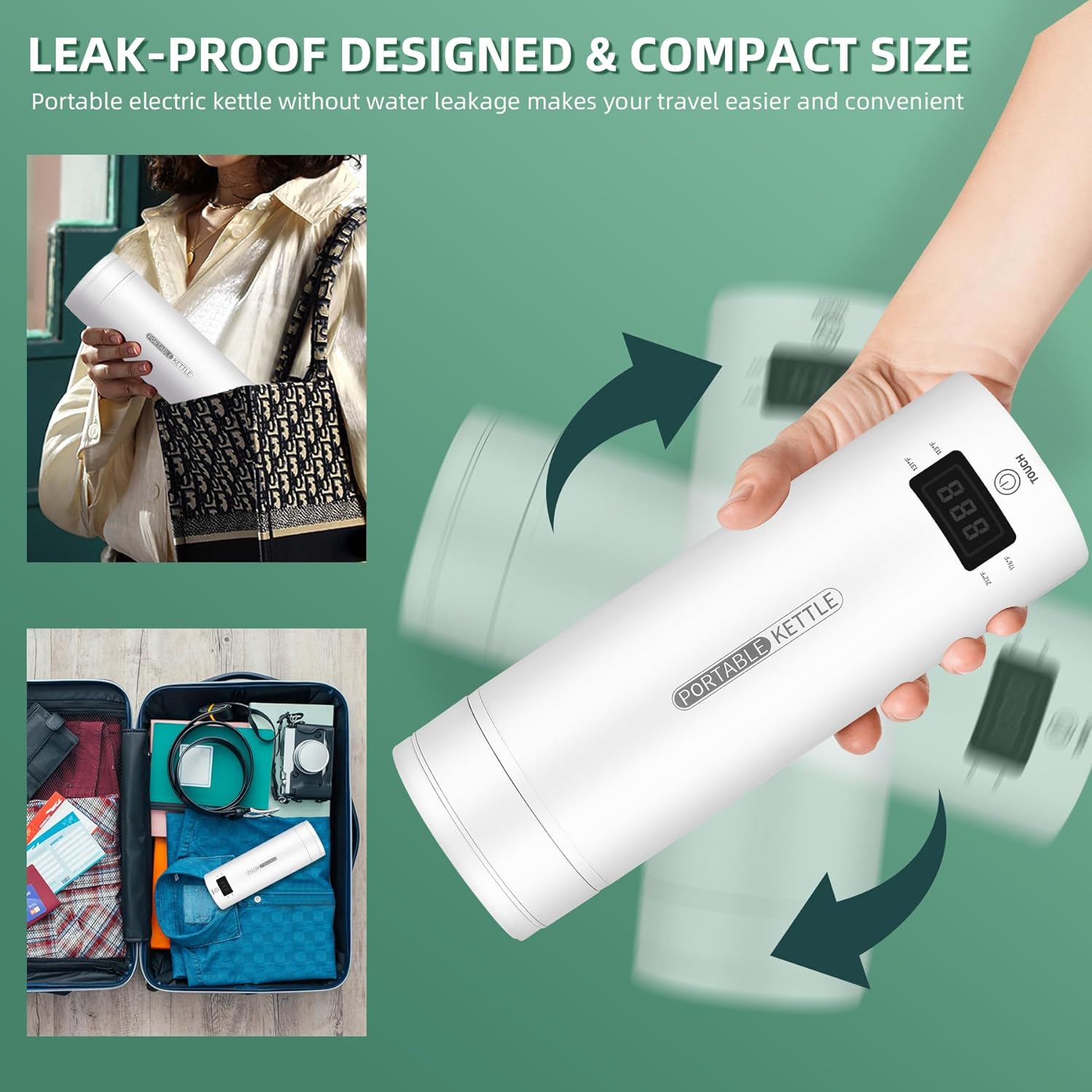 BowLift | Portable Electric Travel Kettle with Auto Shut-Off - Compact 1L Water Boiler for Camping, Hiking, and Travel