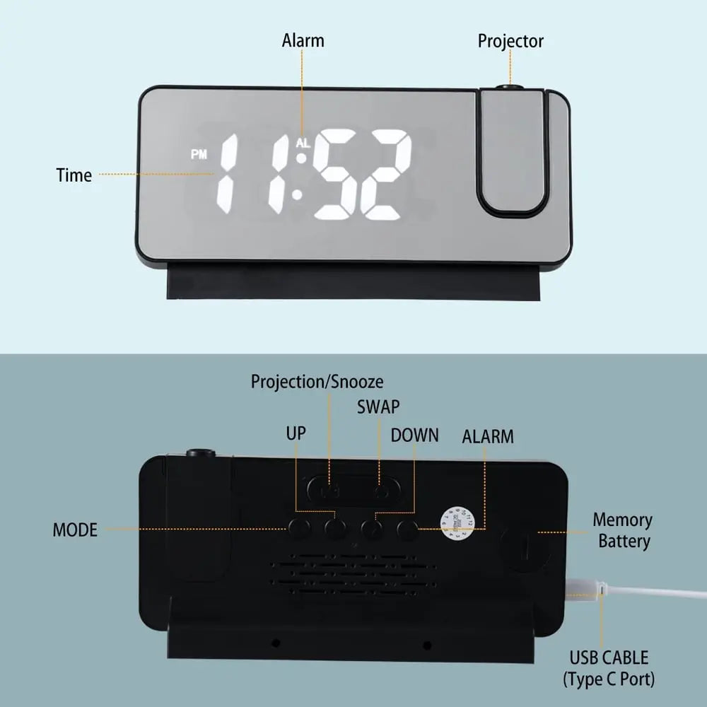 BowLift | Projection alarm clock with mirror display and large LED screen