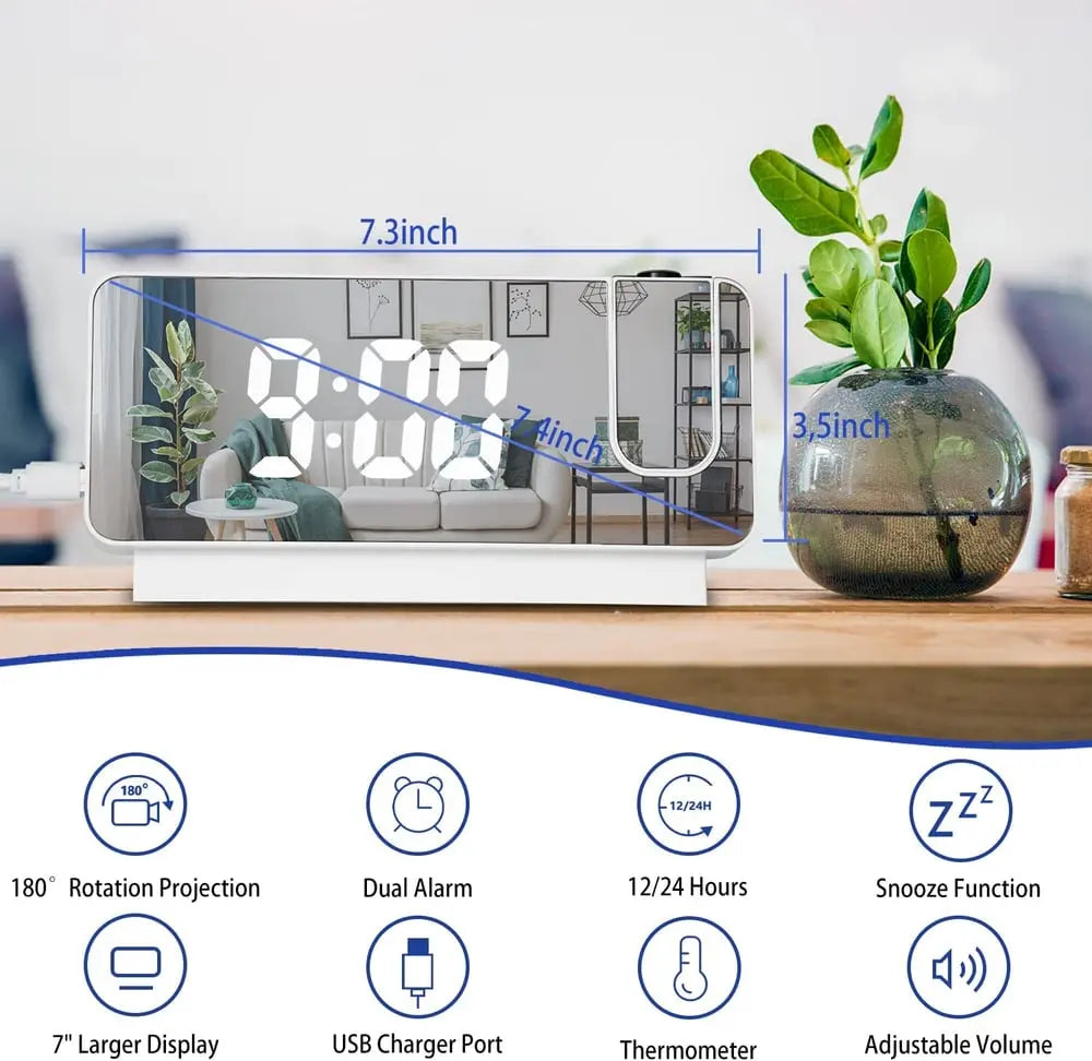 BowLift | Projection alarm clock with mirror display and large LED screen