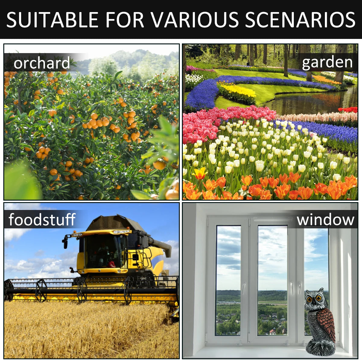 BowLift | EcoOwl Garden Scarecrow – 2 Pieces Realistic Owls with Wind-Driven Spinning Head