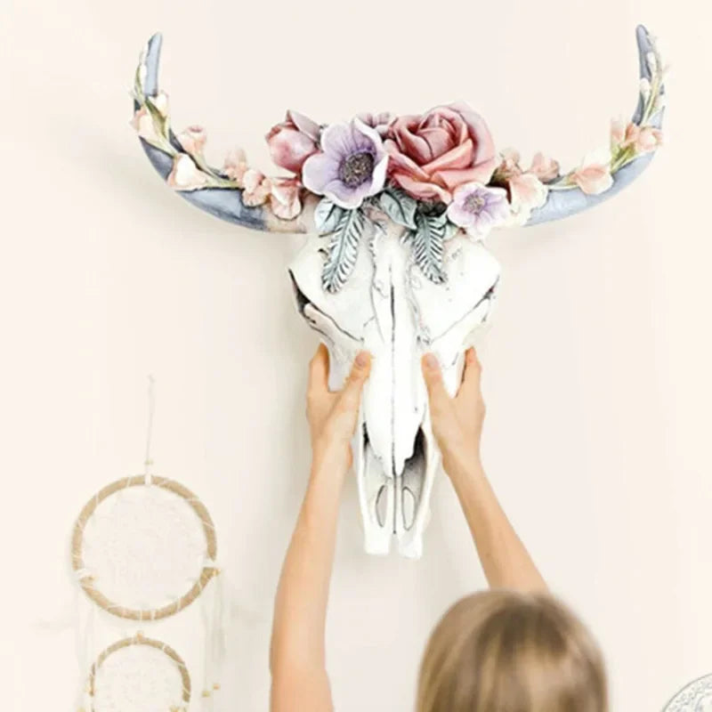 BowLift | Cow Skull - Bully - Wall Decoration with Flowers - Resin Home Decor